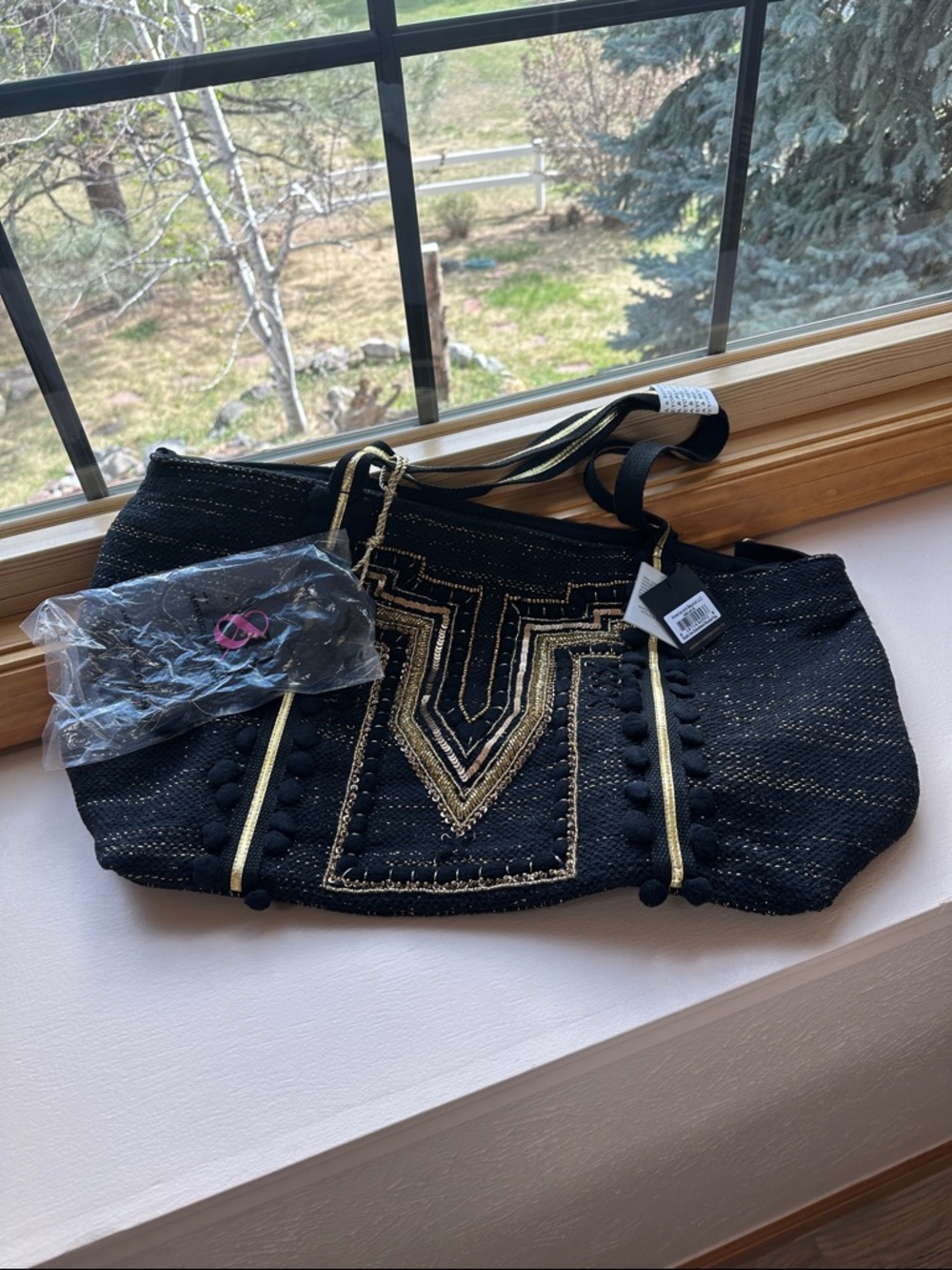 NWT America & Beyond Luxe Love Tote - Hand Beaded Large Black Tote - Picture 9 of 11